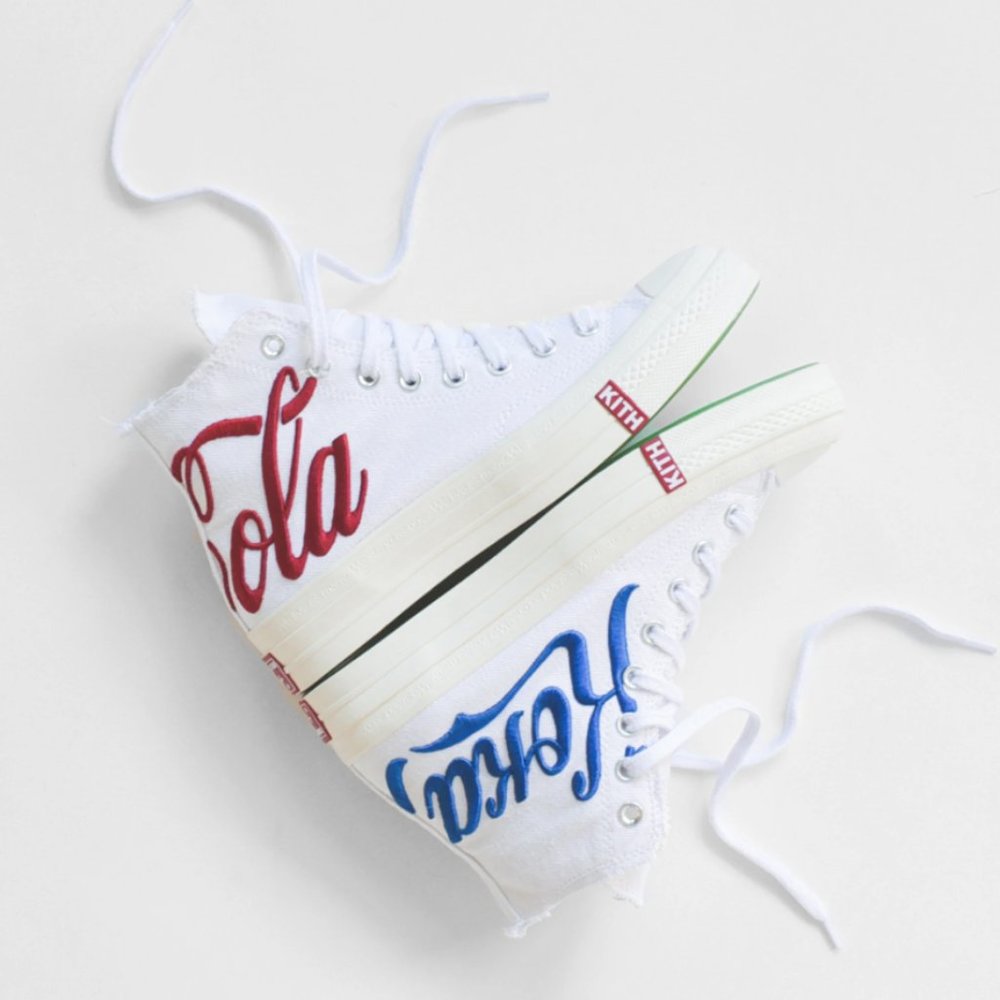 Kith White High-Top Sneakers with Red and Blue Script